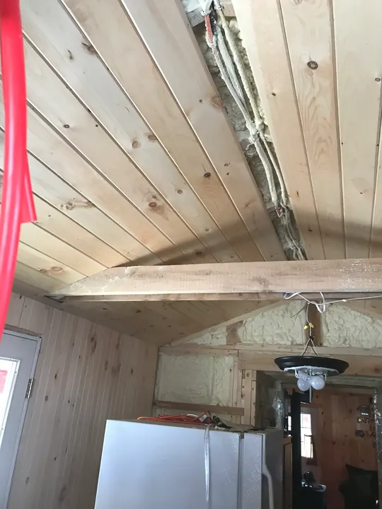 Pine ceiling and walls going up in an interior remodel